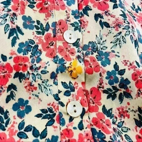 Pale Sky Multicolored Floral Print Quarter Button Short Dolman Sleeve Top Size S - Picture 9 of 16